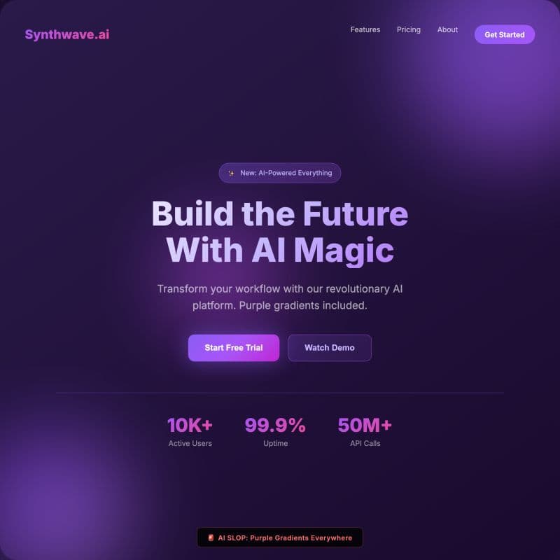 An example of a generic AI-generated website design